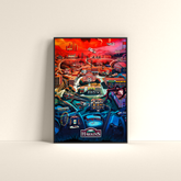 Stranger Things town map poster by Dripster featuring colorful illustrated Hawkins landmarks